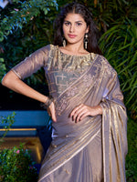 Thumbnail for NOZ2TOZ Women's Pure Chiffon Gold Embellished Designer Saree With Blouse Piece - Distacart