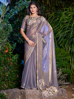 Thumbnail for NOZ2TOZ Women's Pure Chiffon Gold Embellished Designer Saree With Blouse Piece - Distacart