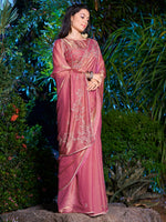 Thumbnail for NOZ2TOZ Women's Pure Chiffon Peach Embellished Designer Saree With Blouse Piece - Distacart