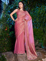 Thumbnail for NOZ2TOZ Women's Pure Chiffon Peach Embellished Designer Saree With Blouse Piece - Distacart