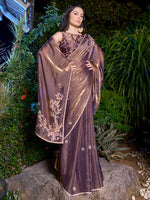 Thumbnail for NOZ2TOZ Women's Pure Chiffon Bronze Embellished Designer Saree With Blouse Piece - Distacart