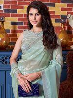 Thumbnail for NOZ2TOZ Women's Pure Silk Sea Green Embellished Designer Saree With Blouse Piece - Distacart
