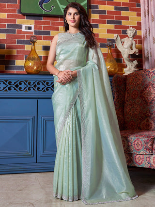 NOZ2TOZ Women's Pure Silk Sea Green Embellished Designer Saree With Blouse Piece - Distacart