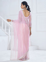 Thumbnail for NOZ2TOZ Women's Organza Pink Embellished Designer Saree With Blouse Piece - Distacart
