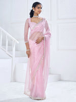 Thumbnail for NOZ2TOZ Women's Organza Pink Embellished Designer Saree With Blouse Piece - Distacart