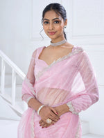Thumbnail for NOZ2TOZ Women's Organza Pink Embellished Designer Saree With Blouse Piece - Distacart