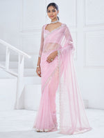 Thumbnail for NOZ2TOZ Women's Organza Pink Embellished Designer Saree With Blouse Piece - Distacart