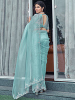 Thumbnail for NOZ2TOZ Women's Organza Light Blue Embellished Designer Saree With Blouse Piece - Distacart