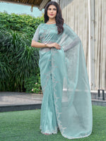 Thumbnail for NOZ2TOZ Women's Organza Light Blue Embellished Designer Saree With Blouse Piece - Distacart