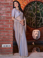 Thumbnail for NOZ2TOZ Women's Pure Chiffon Violet Embellished Designer Saree With Blouse Piece - Distacart