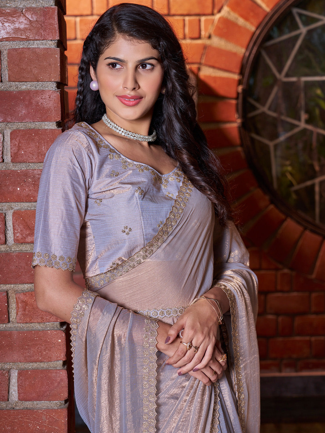 NOZ2TOZ Women's Pure Chiffon Violet Embellished Designer Saree With Blouse Piece - Distacart
