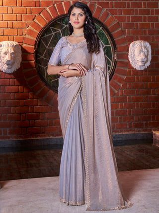 NOZ2TOZ Women's Pure Chiffon Violet Embellished Designer Saree With Blouse Piece - Distacart