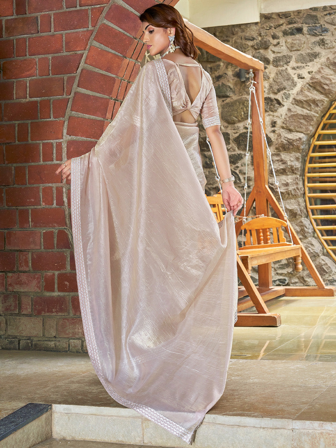 NOZ2TOZ Women's Pure Silk Beige Embellished Designer Saree With Blouse Piece - Distacart