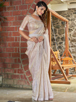 Thumbnail for NOZ2TOZ Women's Pure Silk Beige Embellished Designer Saree With Blouse Piece - Distacart