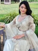 Thumbnail for NOZ2TOZ Women's Organza Off White Embellished Designer Saree With Blouse Piece - Distacart
