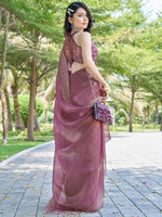 Thumbnail for NOZ2TOZ Women's Organza Pink Embellished Designer Saree With Blouse Piece - Distacart