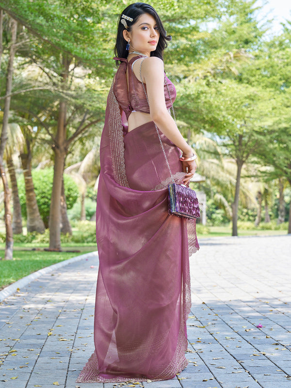 NOZ2TOZ Women's Organza Pink Embellished Designer Saree With Blouse Piece - Distacart