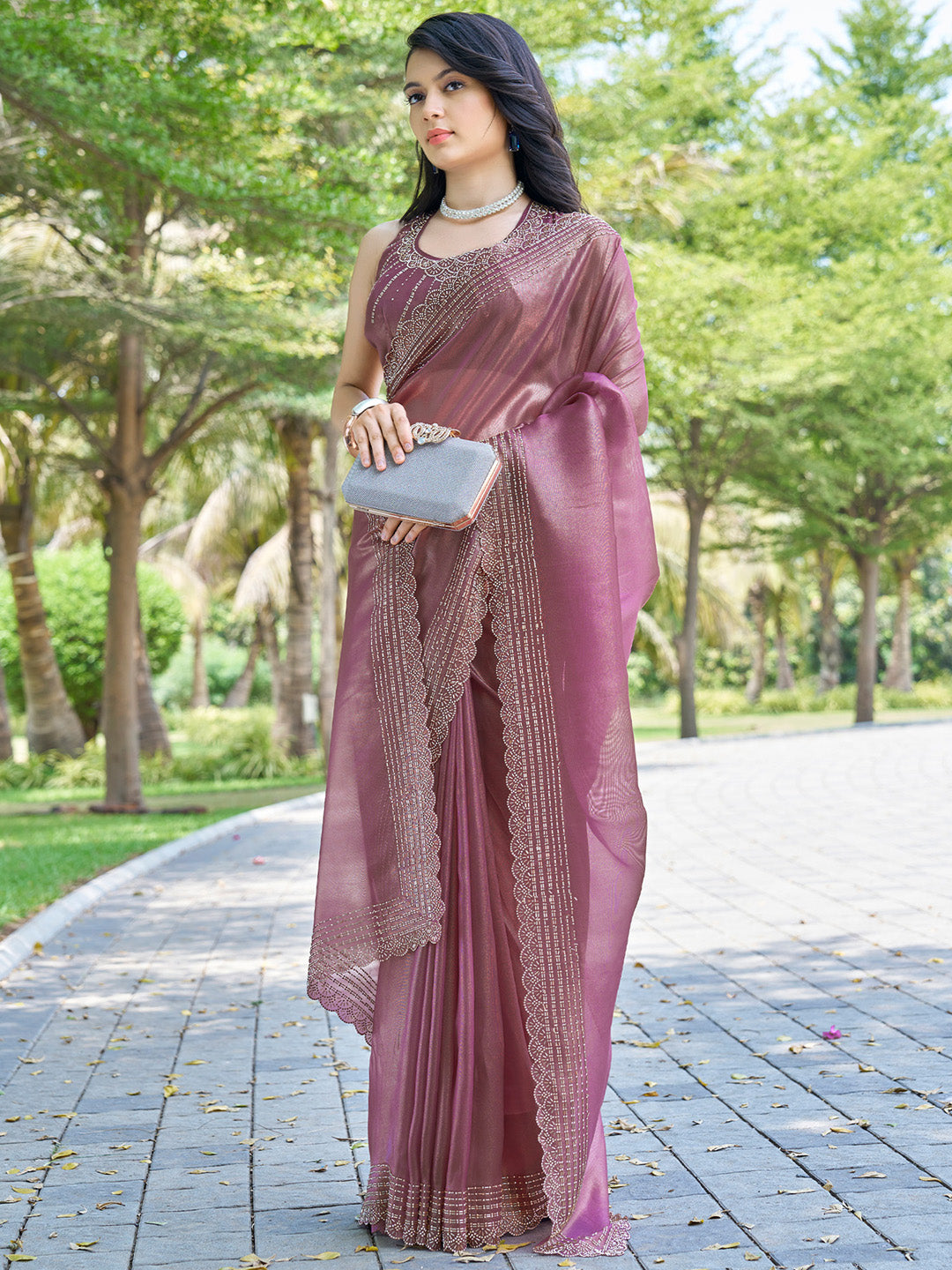 NOZ2TOZ Women's Organza Pink Embellished Designer Saree With Blouse Piece - Distacart