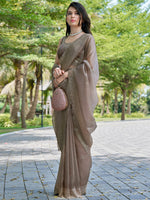 Thumbnail for NOZ2TOZ Women's Organza Brown Embellished Designer Saree With Blouse Piece - Distacart