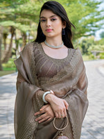 Thumbnail for NOZ2TOZ Women's Organza Brown Embellished Designer Saree With Blouse Piece - Distacart