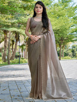 Thumbnail for NOZ2TOZ Women's Organza Brown Embellished Designer Saree With Blouse Piece - Distacart