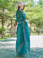 Thumbnail for NOZ2TOZ Women's Organza Blue Embellished Designer Saree With Blouse Piece - Distacart