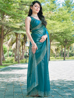Thumbnail for NOZ2TOZ Women's Organza Blue Embellished Designer Saree With Blouse Piece - Distacart