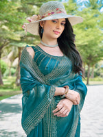 Thumbnail for NOZ2TOZ Women's Organza Blue Embellished Designer Saree With Blouse Piece - Distacart