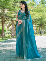 Thumbnail for NOZ2TOZ Women's Organza Blue Embellished Designer Saree With Blouse Piece - Distacart