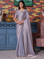 Thumbnail for NOZ2TOZ Women's Pure Chiffon Lavender Embellished Designer Saree With Blouse Piece - Distacart