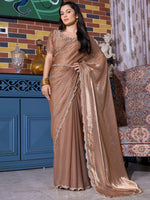 Thumbnail for NOZ2TOZ Women's Pure Chiffon Brown Embellished Designer Saree With Blouse Piece - Distacart