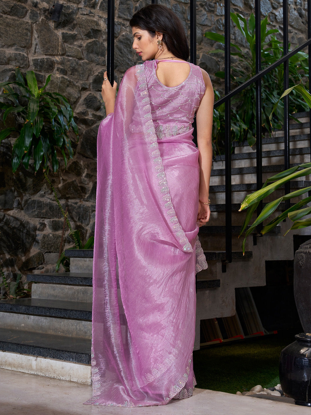 NOZ2TOZ Women's Organza Mauve Embellished Designer Saree With Blouse Piece - Distacart