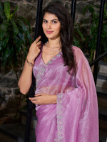 Thumbnail for NOZ2TOZ Women's Organza Mauve Embellished Designer Saree With Blouse Piece - Distacart