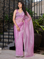 Thumbnail for NOZ2TOZ Women's Organza Mauve Embellished Designer Saree With Blouse Piece - Distacart