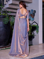 Thumbnail for NOZ2TOZ Women's Pure Chiffon Violet Embellished Designer Saree With Blouse Piece - Distacart