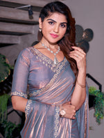 Thumbnail for NOZ2TOZ Women's Pure Chiffon Violet Embellished Designer Saree With Blouse Piece - Distacart