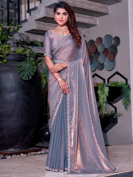 NOZ2TOZ Women's Pure Chiffon Violet Embellished Designer Saree With Blouse Piece - Distacart