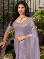 Thumbnail for NOZ2TOZ Women's Organza Lavender Embellished Designer Saree With Blouse Piece - Distacart