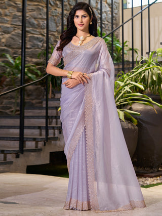 NOZ2TOZ Women's Organza Lavender Embellished Designer Saree With Blouse Piece - Distacart