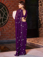 Thumbnail for NOZ2TOZ Women's Pure Georgette Purple Embellished Designer Saree With Blouse Piece - Distacart