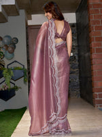 Thumbnail for NOZ2TOZ Women's Organza Burgundy Embellished Designer Saree With Blouse Piece - Distacart
