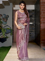Thumbnail for NOZ2TOZ Women's Organza Burgundy Embellished Designer Saree With Blouse Piece - Distacart