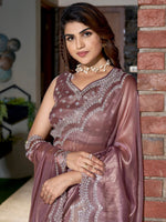 Thumbnail for NOZ2TOZ Women's Organza Burgundy Embellished Designer Saree With Blouse Piece - Distacart