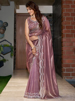 Thumbnail for NOZ2TOZ Women's Organza Burgundy Embellished Designer Saree With Blouse Piece - Distacart
