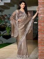 Thumbnail for NOZ2TOZ Women's Organza Brown Embellished Designer Saree With Blouse Piece - Distacart