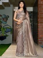 Thumbnail for NOZ2TOZ Women's Organza Brown Embellished Designer Saree With Blouse Piece - Distacart