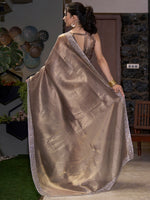 Thumbnail for NOZ2TOZ Women's Organza Brown Embellished Designer Saree With Blouse Piece - Distacart