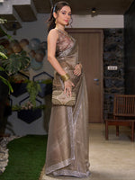 Thumbnail for NOZ2TOZ Women's Organza Brown Embellished Designer Saree With Blouse Piece - Distacart