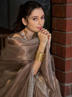 Thumbnail for NOZ2TOZ Women's Organza Brown Embellished Designer Saree With Blouse Piece - Distacart