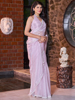 Thumbnail for NOZ2TOZ Women's Satin Silk Pink Embellished Designer Saree With Blouse Piece - Distacart